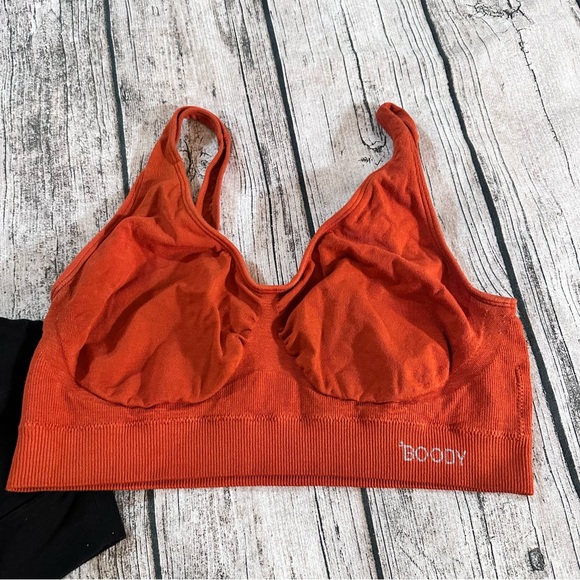 Lot of 2 Boody Bamboo Bras: Wireless Orange Bralette & Black Sports Bra, Medium - Picture 2 of 8